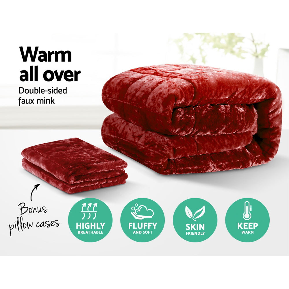 Giselle Bedding Faux Mink Quilt Burgundy King-2