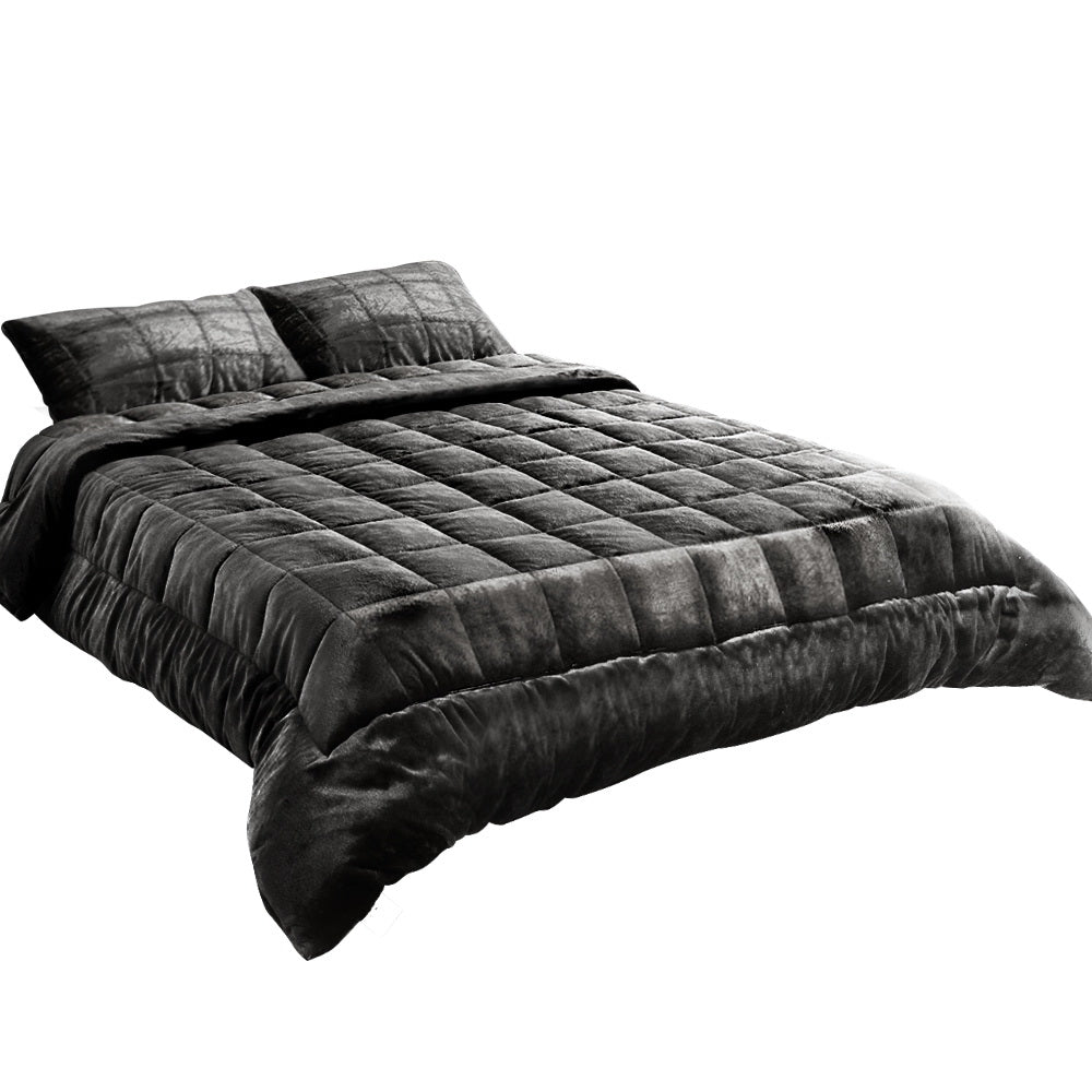 Giselle Bedding Faux Mink Quilt Charcoal King-0