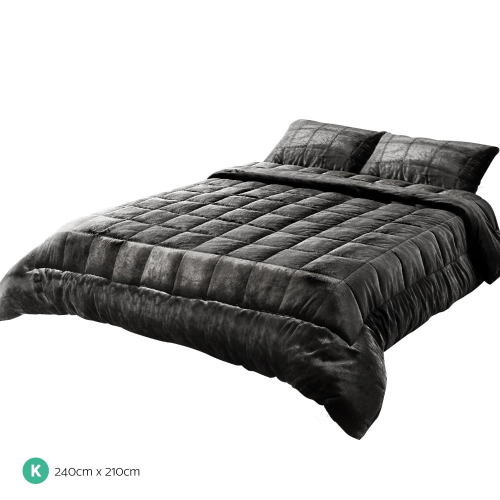 Giselle Bedding Faux Mink Quilt Charcoal King-1