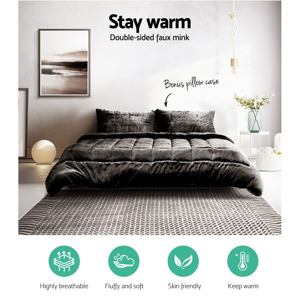 Giselle Bedding Faux Mink Quilt Charcoal King-2