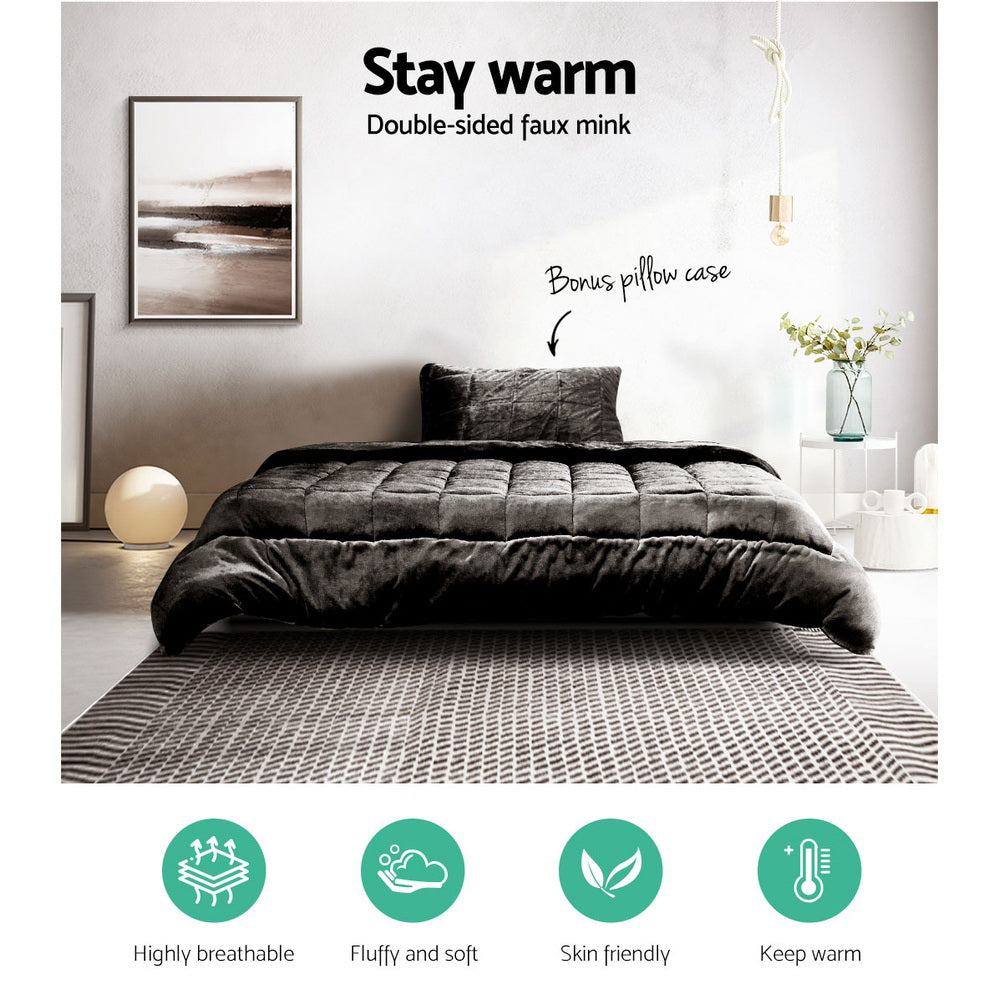 Giselle Bedding Faux Mink Quilt Charcoal Single-2