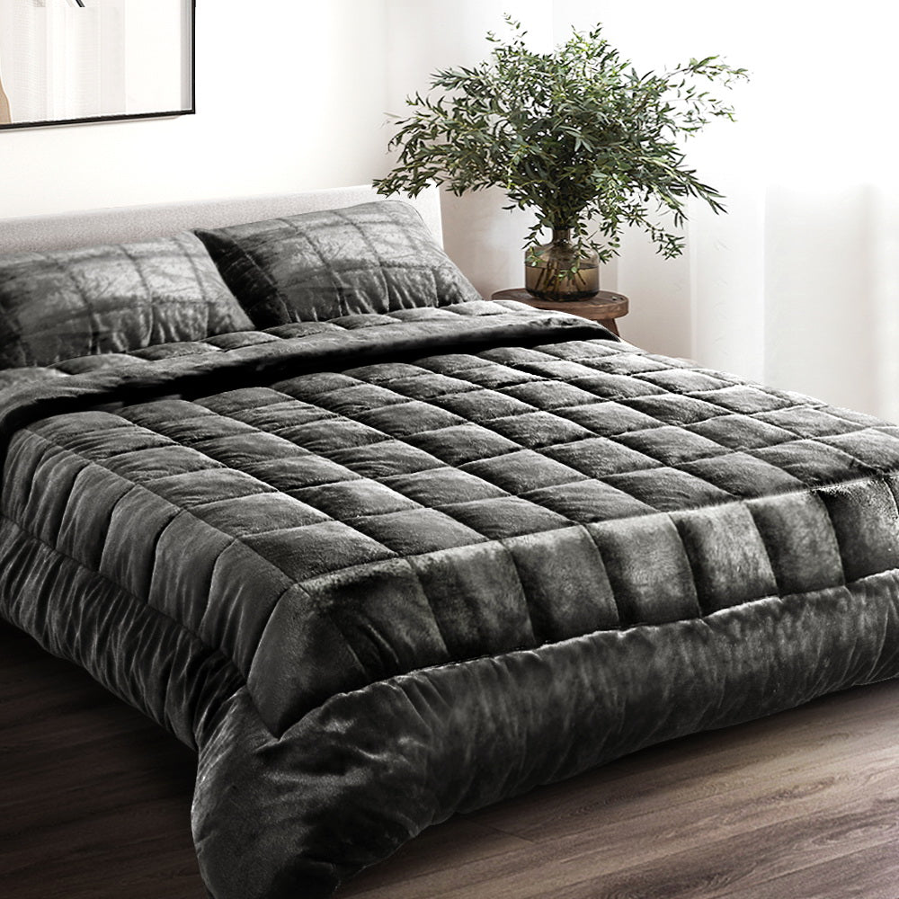 Giselle Bedding Faux Mink Quilt Charcoal Super King-7