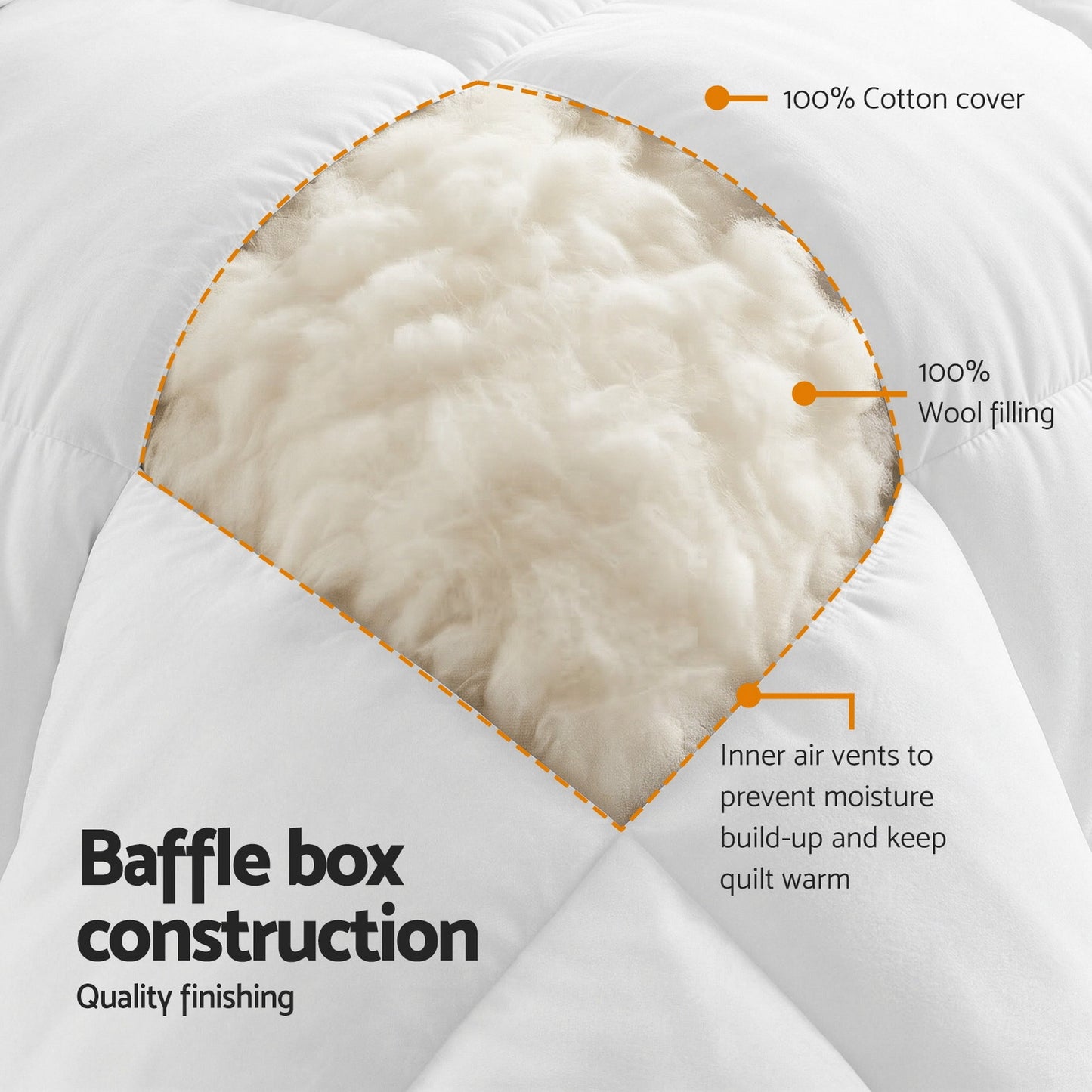 Giselle Bedding Wool Quilt 500GSM Thick King Winter Doona Baffle Box Construction 100% Wool Filling