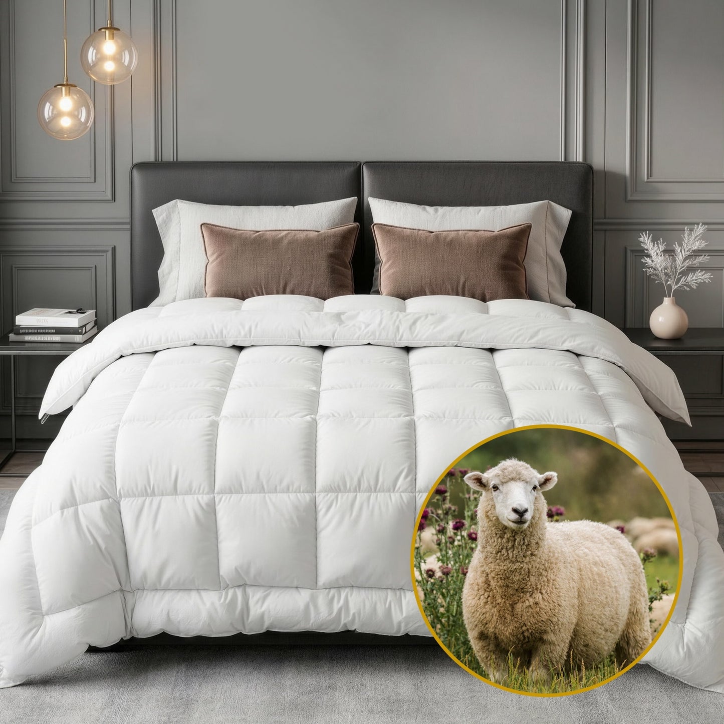 Giselle Bedding Wool Quilt 800GSM Extra Thick Double Winter Doona Baffle Box Construction 100% Wool Filling