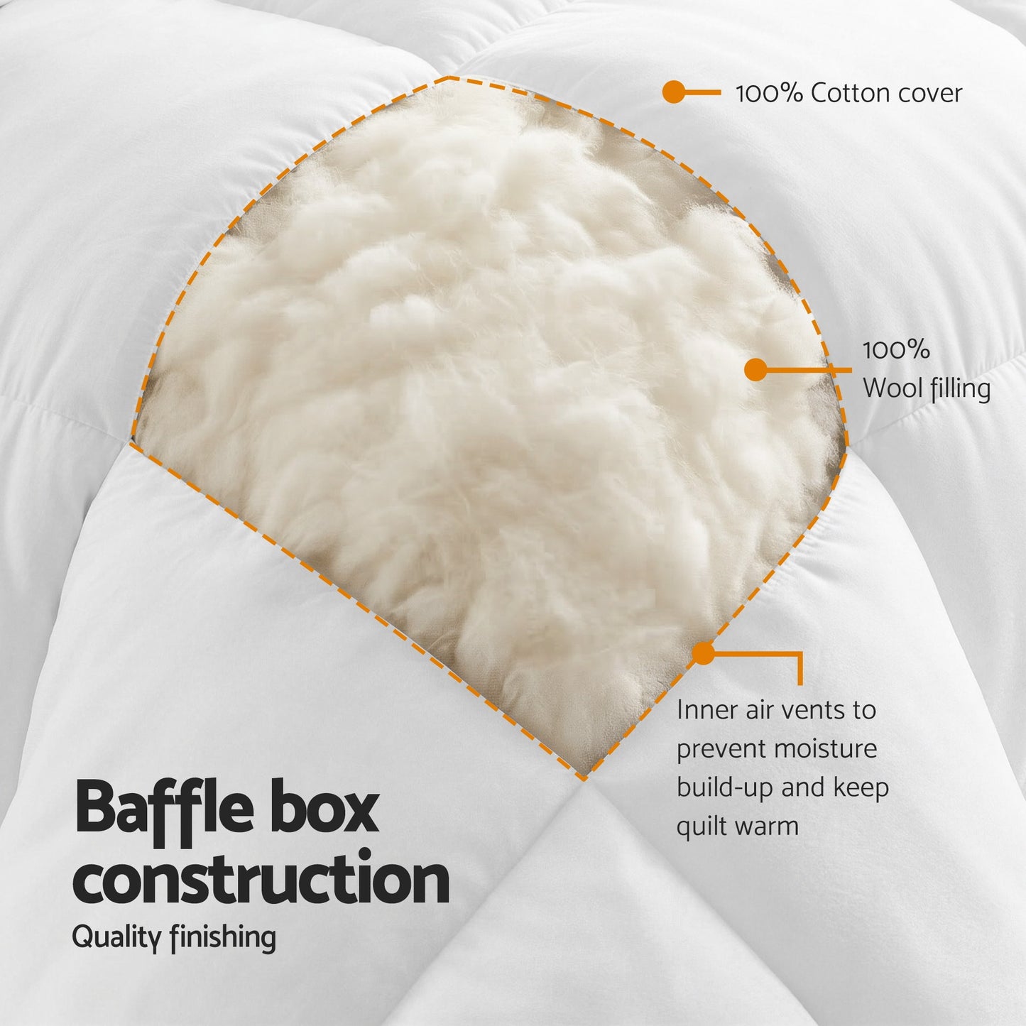 Giselle Bedding Wool Quilt 800GSM Extra Thick King Winter Doona Baffle Box Construction 100% Wool Filling