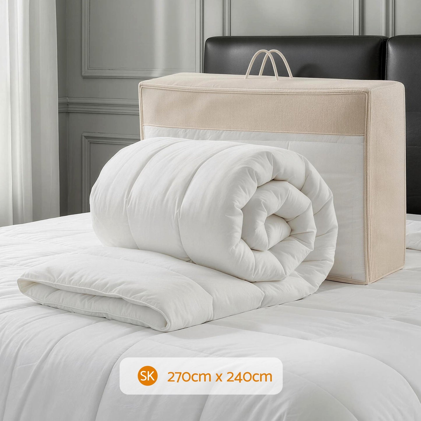 Giselle Bedding Wool Quilt 800GSM Extra Thick Super King Winter Doona Baffle Box Construction 100% Wool Filling