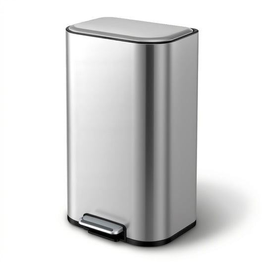 Cefito Kitchen Trash Can 40L Pedal Bins Rubbish Bin Steel with Soft Close Lid, Removable Inner Bucket, Rectangular Garbage Can Recycling Bin, Silver