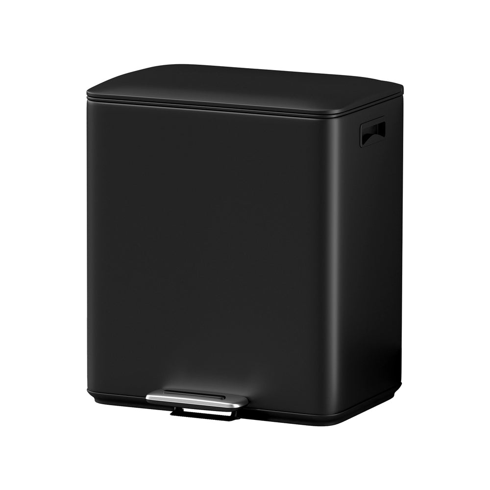 Cefito Pedal Bins Rubbish Bin Dual Compartment Waste Recycle Dustbins 40L Black-0