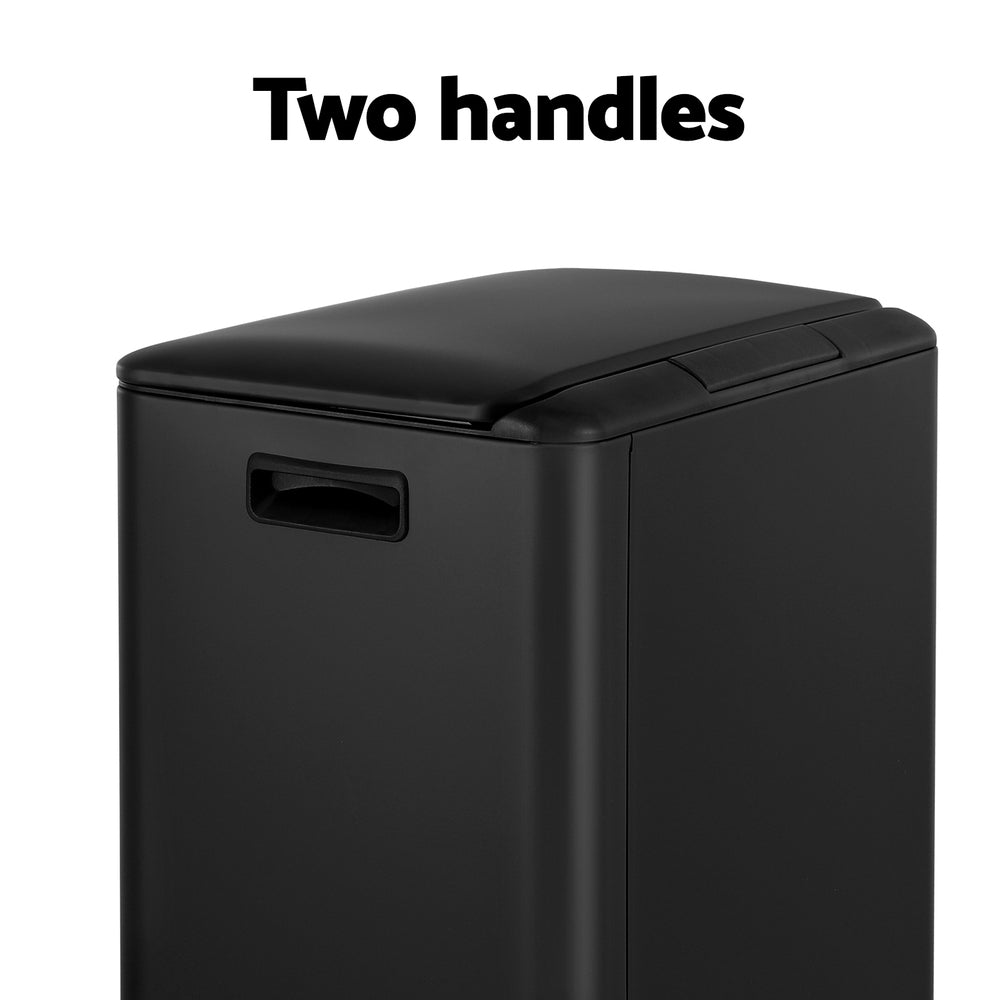 Cefito Pedal Bins Rubbish Bin Dual Compartment Waste Recycle Dustbins 40L Black-4