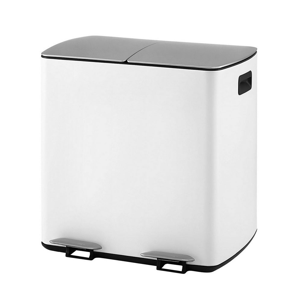 Cefito Pedal Bins Rubbish Bin Dual Compartment Waste Recycle Dustbins 40L White-0