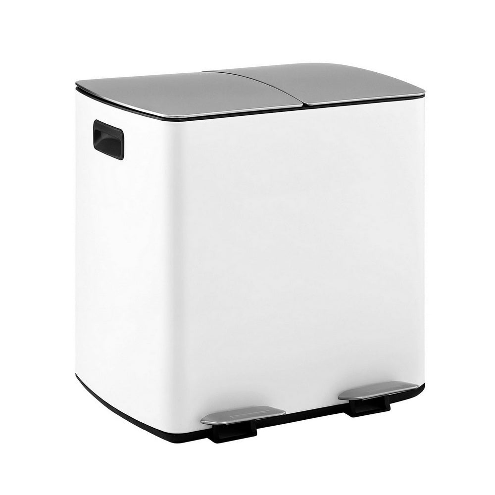 Cefito Pedal Bins Rubbish Bin Dual Compartment Waste Recycle Dustbins 40L White-2