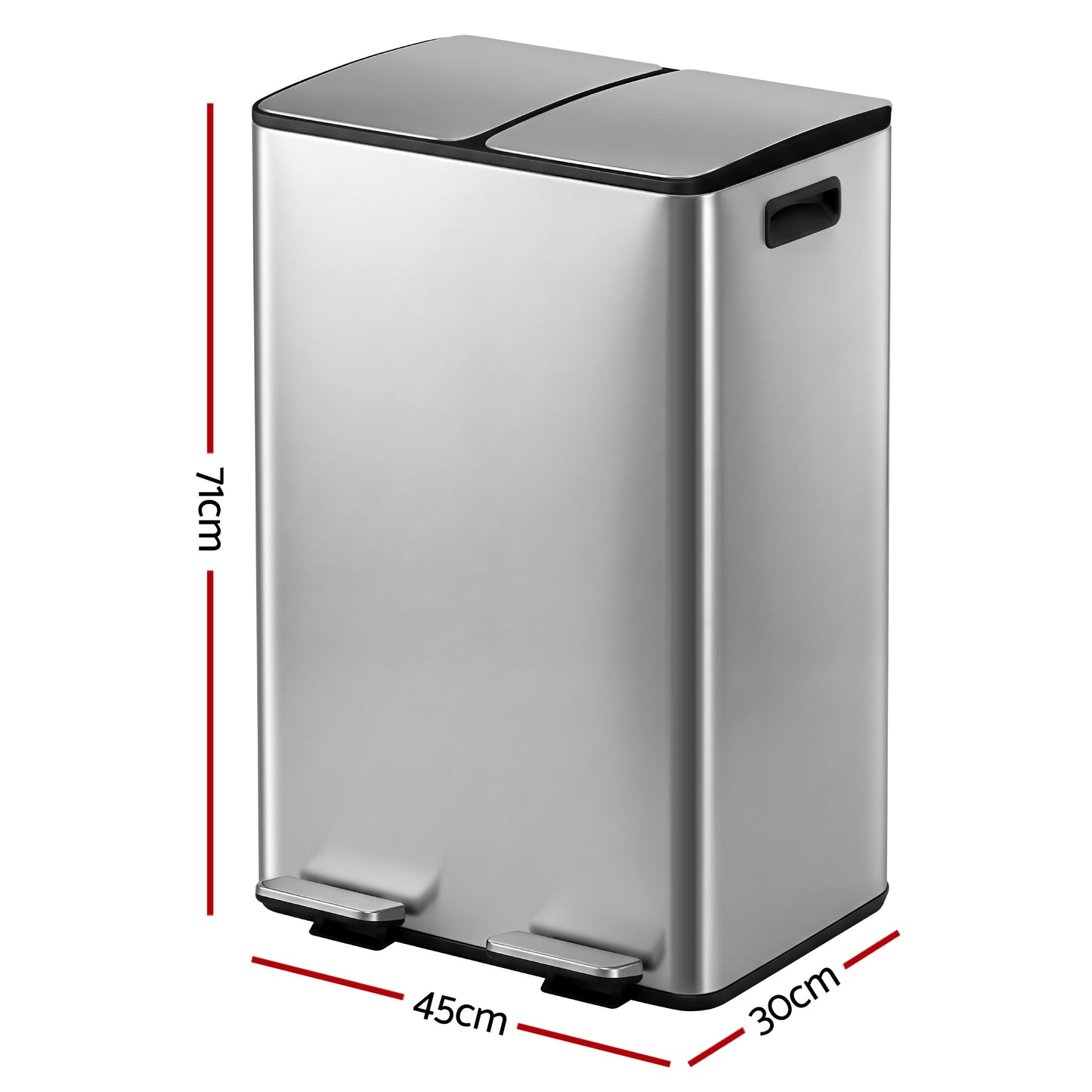 Cefito Pedal Bins Rubbish Bin Dual Compartment Waste Recycle Dustbins 60L Silver