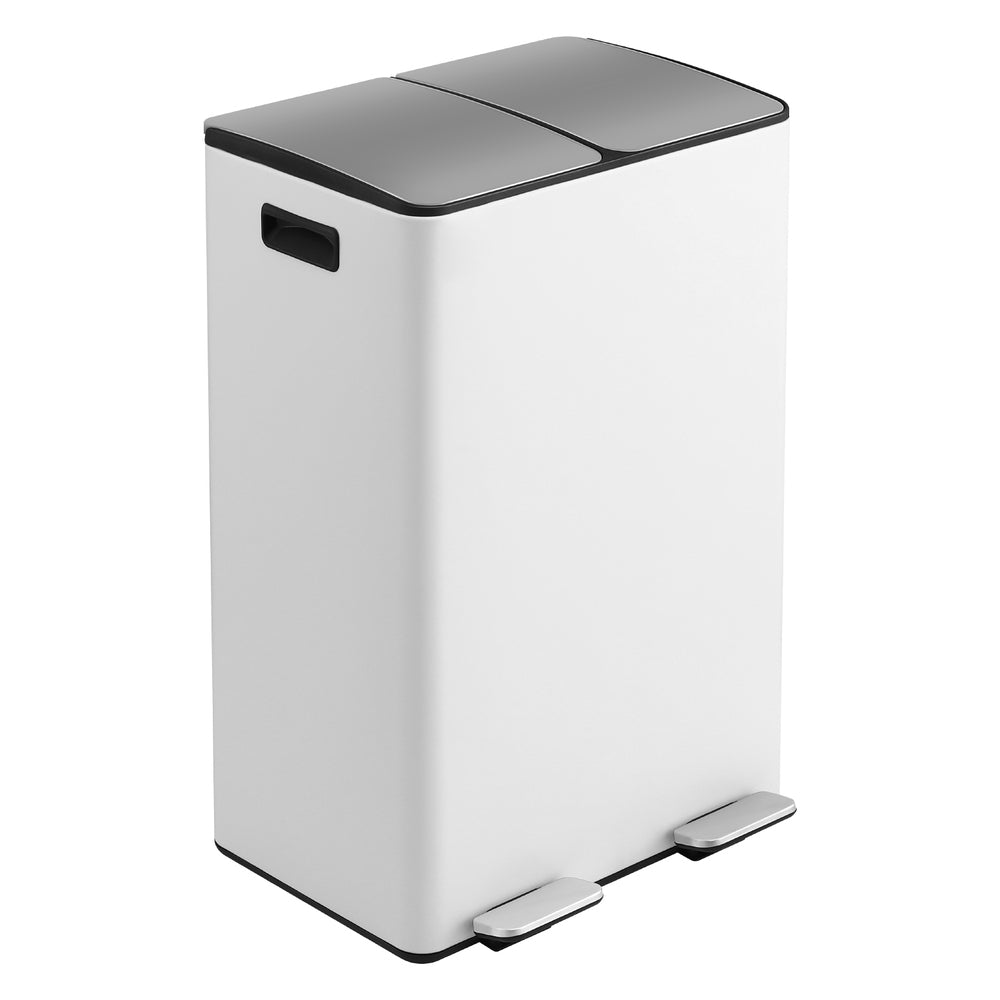 Cefito Pedal Bins Rubbish Bin Dual Compartment Waste Recycle Dustbins 60L White-2