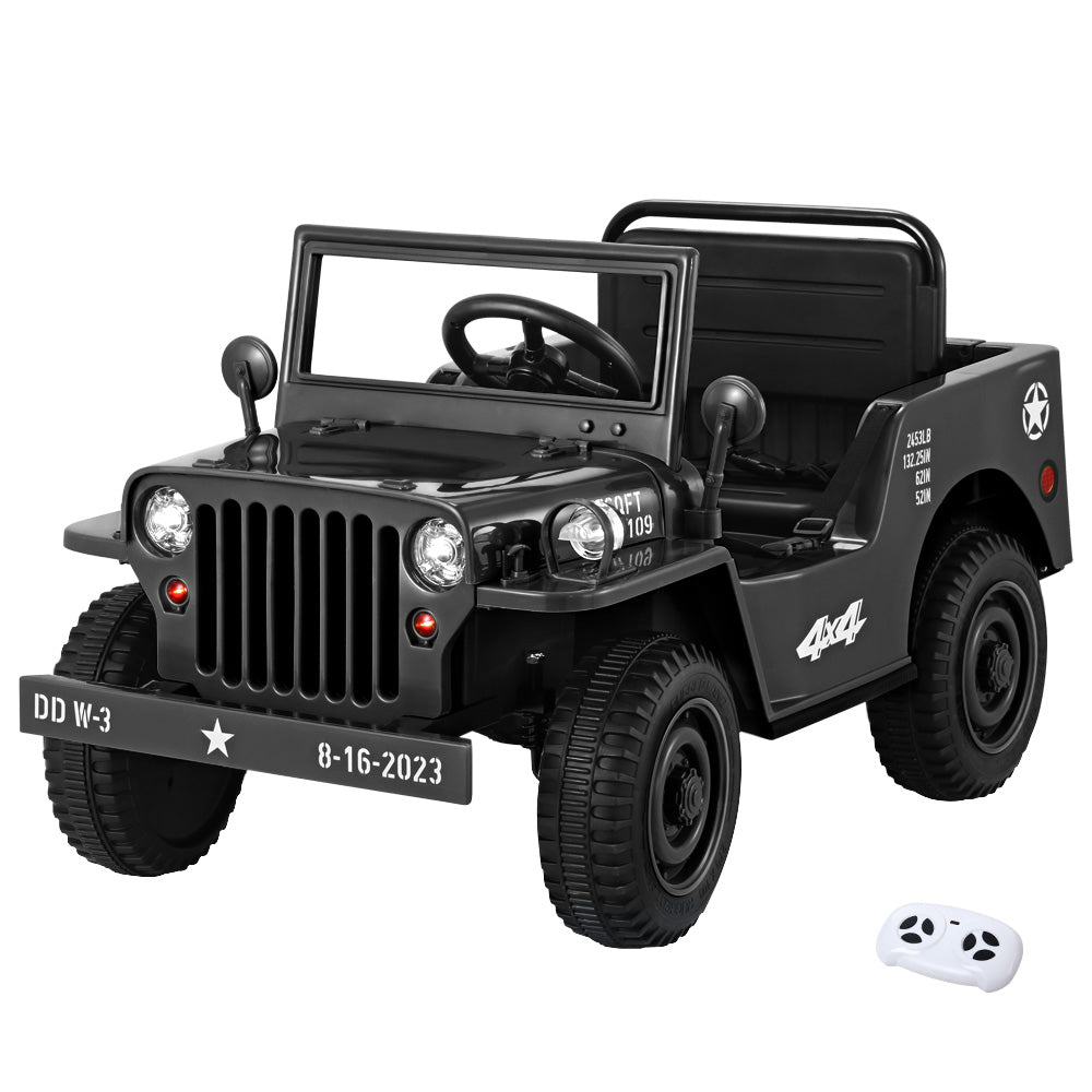 Rigo Kids Electric Ride On Car Jeep Military Off Road Toy Cars Remote 12V Black-0