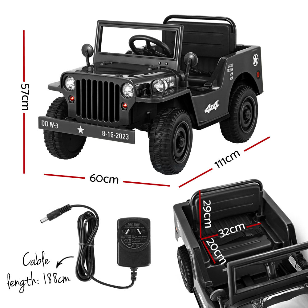 Rigo Kids Electric Ride On Car Jeep Military Off Road Toy Cars Remote 12V Black-1