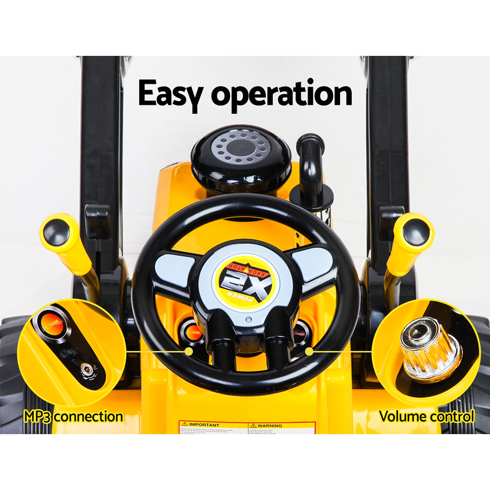 Rigo Kids Electric Ride On Car Bulldozer Digger Loader Remote 6V Yellow-8