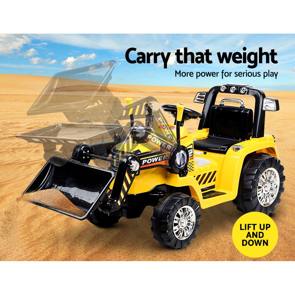 Rigo Kids Electric Ride On Car Bulldozer Digger Loader Remote 6V Yellow-11