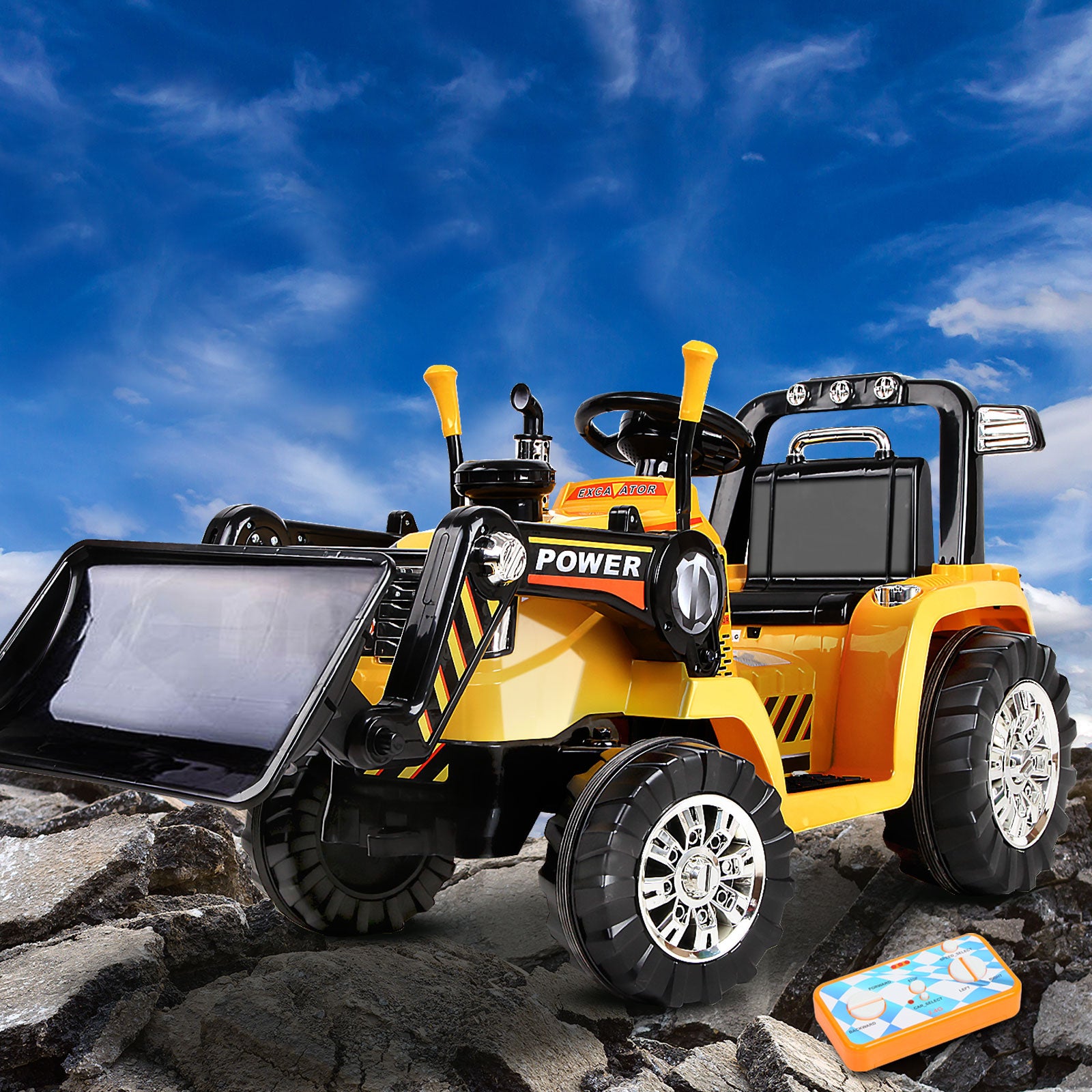 Rigo Kids Electric Ride On Car Bulldozer Digger Loader Remote 6V Yellow-6