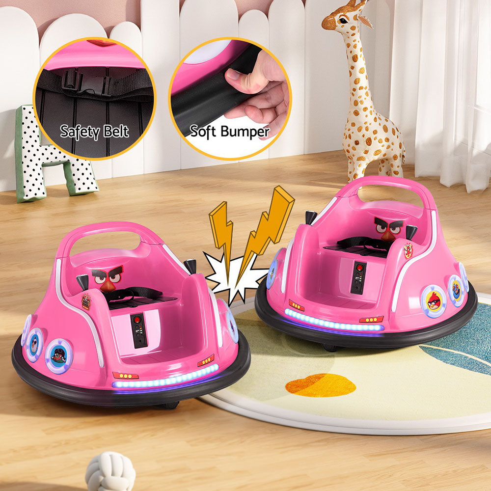 Kids Ride On Car Bumper Electric Toys Cars Light Remote Angry Birds Sticker Pink-4