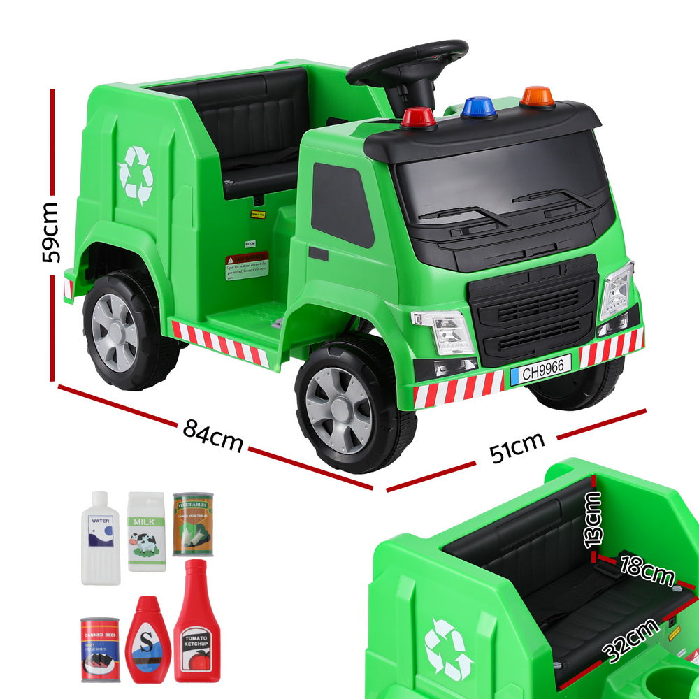 Rigo Kids Ride On Car Garbage Truck Police Light 12V Electric Toys Cars Green-1