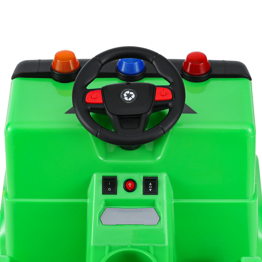 Rigo Kids Ride On Car Garbage Truck Police Light 12V Electric Toys Cars Green-4