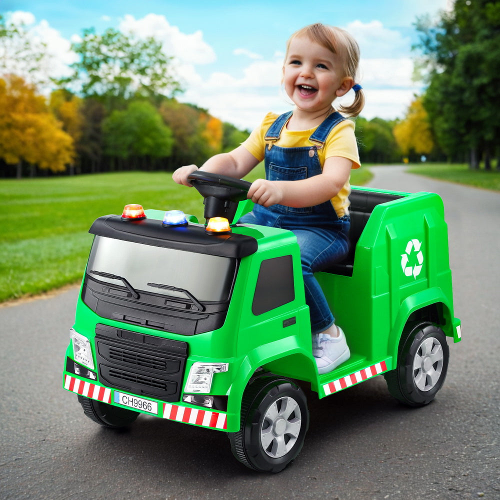 Rigo Kids Ride On Car Garbage Truck Police Light 12V Electric Toys Cars Green-6