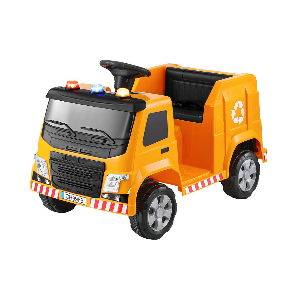 Rigo Kids Ride On Car Garbage Truck Police Light 12V Electric Toys Cars Yellow-0