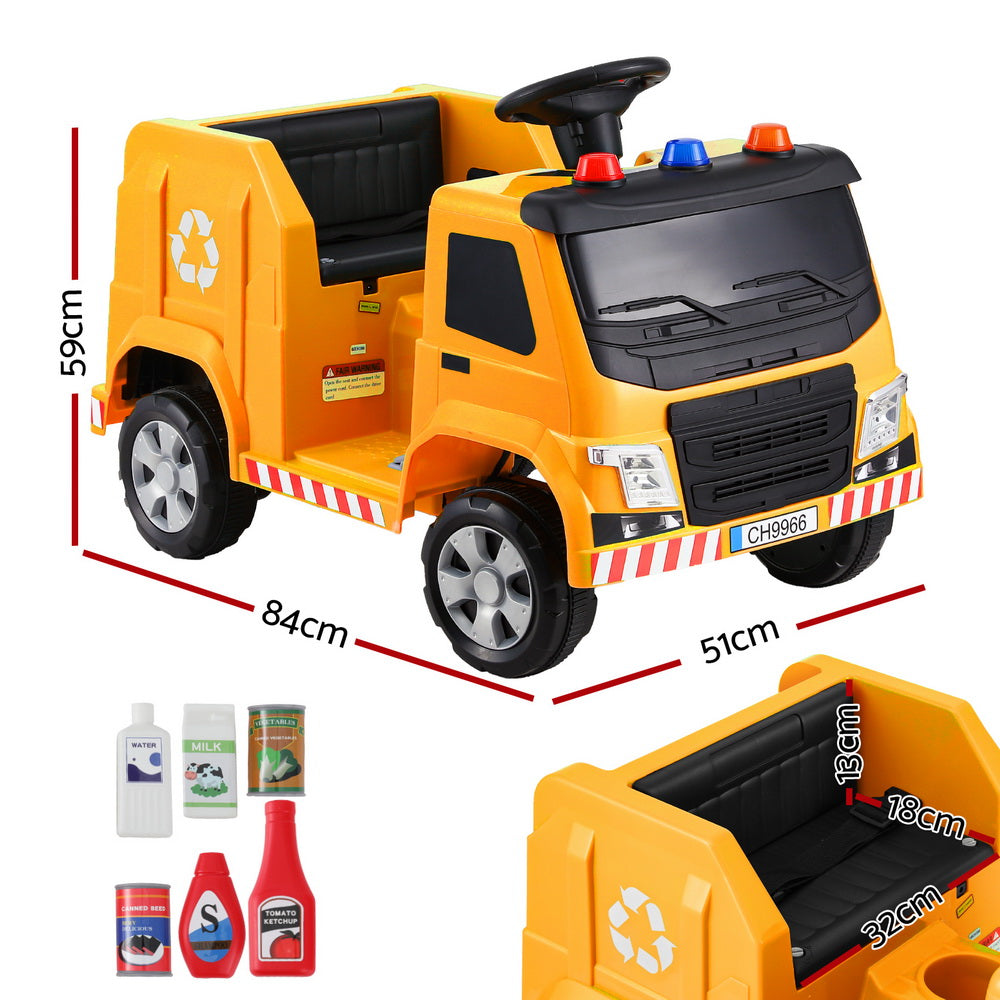 Rigo Kids Ride On Car Garbage Truck Police Light 12V Electric Toys Cars Yellow-1