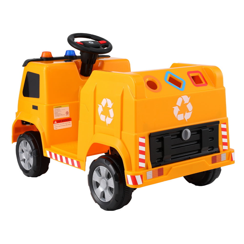 Rigo Kids Ride On Car Garbage Truck Police Light 12V Electric Toys Cars Yellow-2