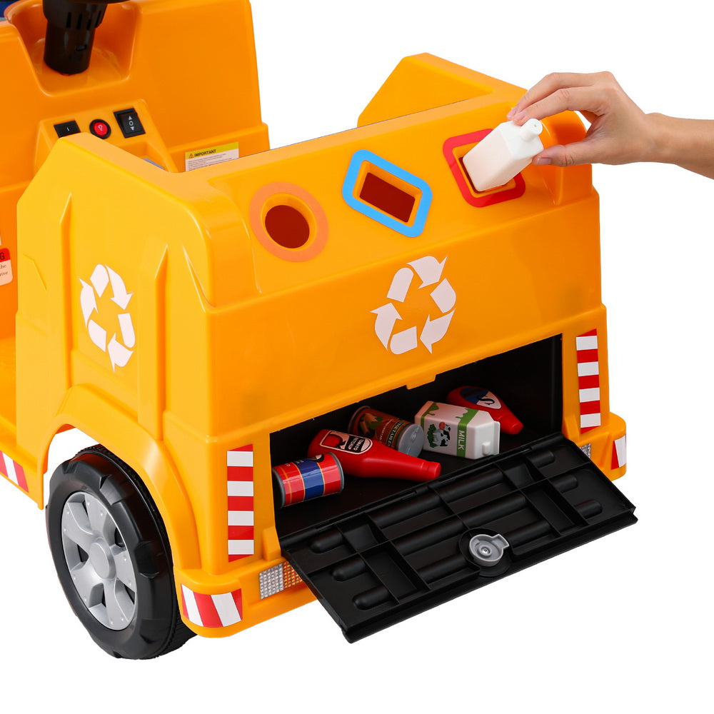 Rigo Kids Ride On Car Garbage Truck Police Light 12V Electric Toys Cars Yellow-3