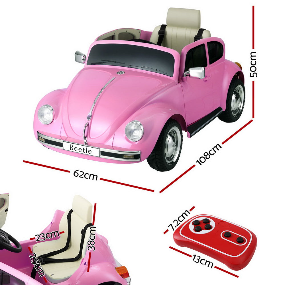 Kids Ride On Car Licensed Volkswagen Beetle Electric Toys Horn Remote 6V Pink-1