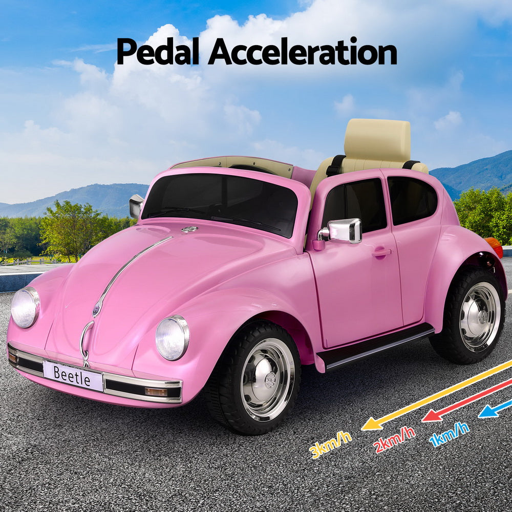 Kids Ride On Car Licensed Volkswagen Beetle Electric Toys Horn Remote 6V Pink-4