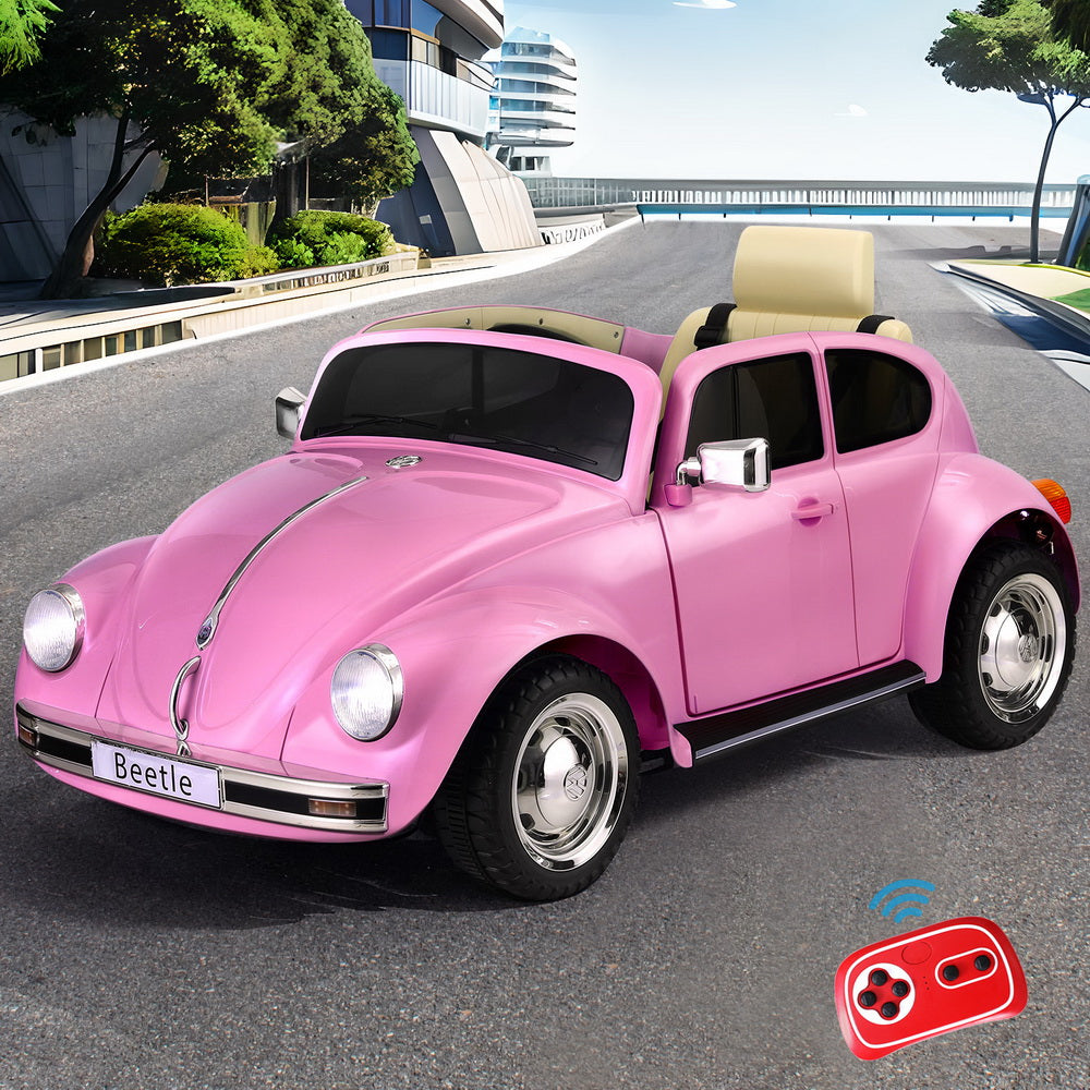 Kids Ride On Car Licensed Volkswagen Beetle Electric Toys Horn Remote 6V Pink-6