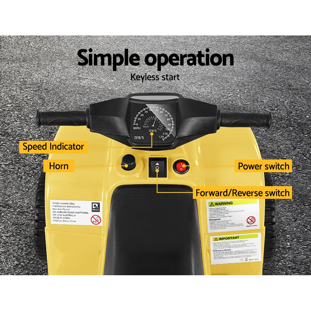 Rigo Kids Ride On ATV Quad Motorbike Car 4 Wheeler Electric Toys Battery Yellow-5