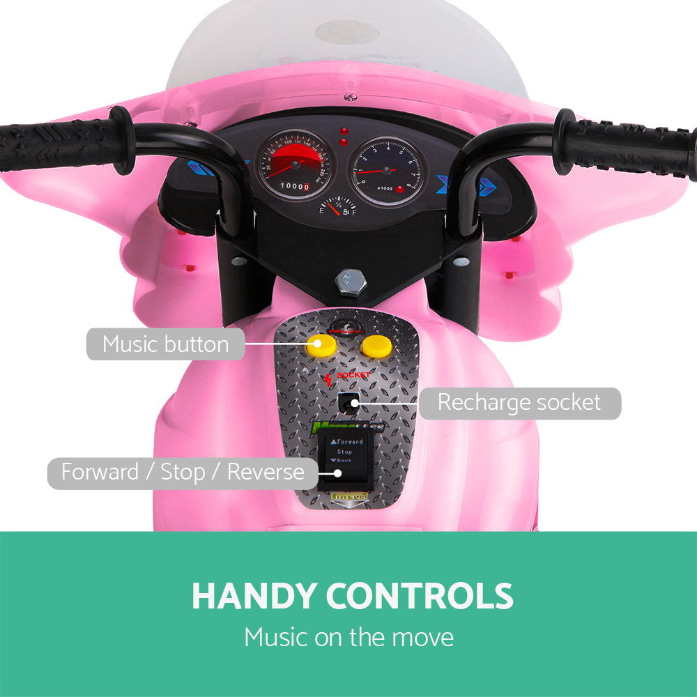 Rigo Kids Electric Ride On Police Motorcycle Motorbike 6V Battery Pink-5