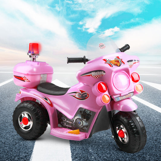 Rigo Kids Electric Ride On Police Motorcycle Motorbike 6V Battery Pink-0