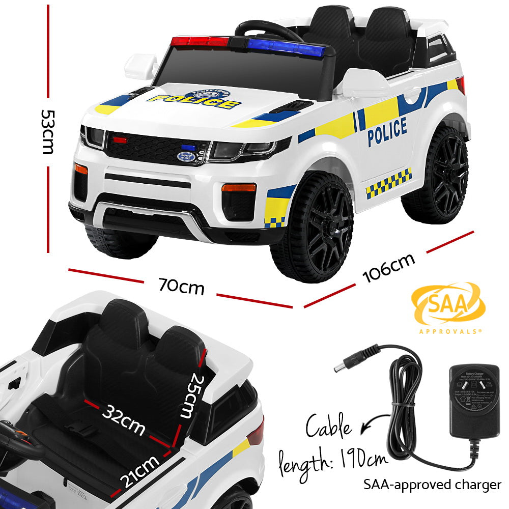 Rigo Kids Electric Ride On Patrol Police Car Horn Music Remote White-1