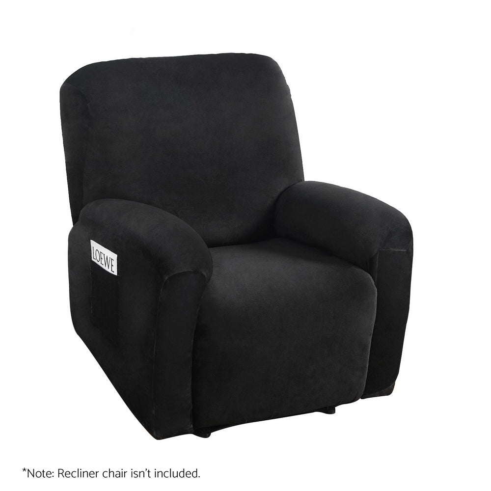 Artiss Recliner Chair Covers 1 Seater Velvet Black-0