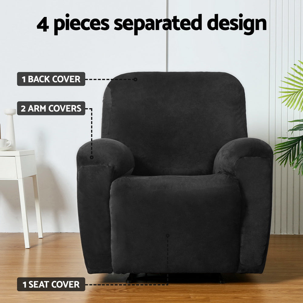 Artiss Recliner Chair Covers 1 Seater Velvet Black-3