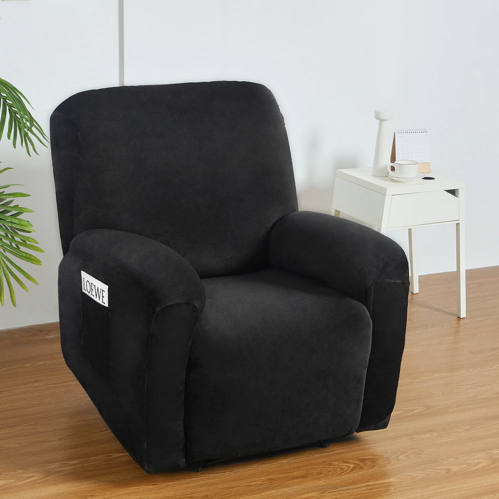 Artiss Recliner Chair Covers 1 Seater Velvet Black-6