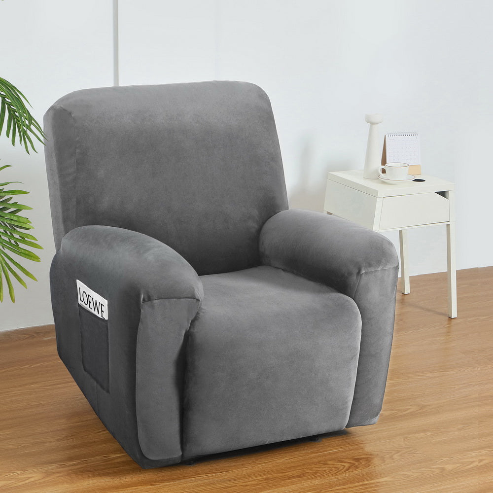 Artiss Recliner Chair Covers 1 Seater Velvet Grey-6