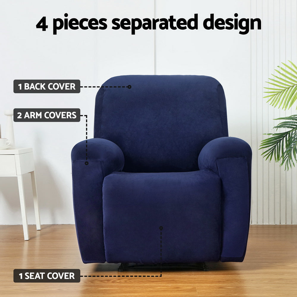 Artiss Recliner Chair Covers 1 Seater Velvet Navy-3