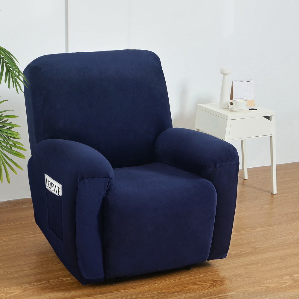 Artiss Recliner Chair Covers 1 Seater Velvet Navy-6