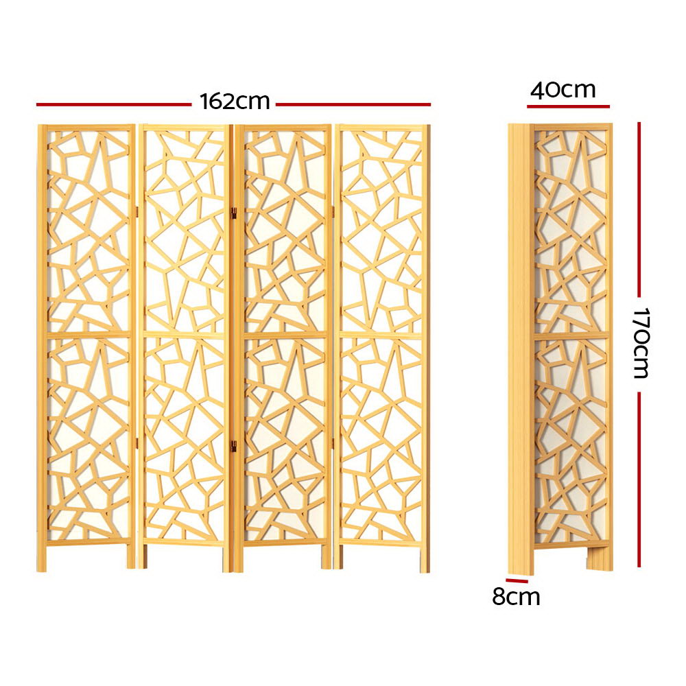 Artiss 4 Panel Room Divider Screen 162x170cm Clover Natural-1