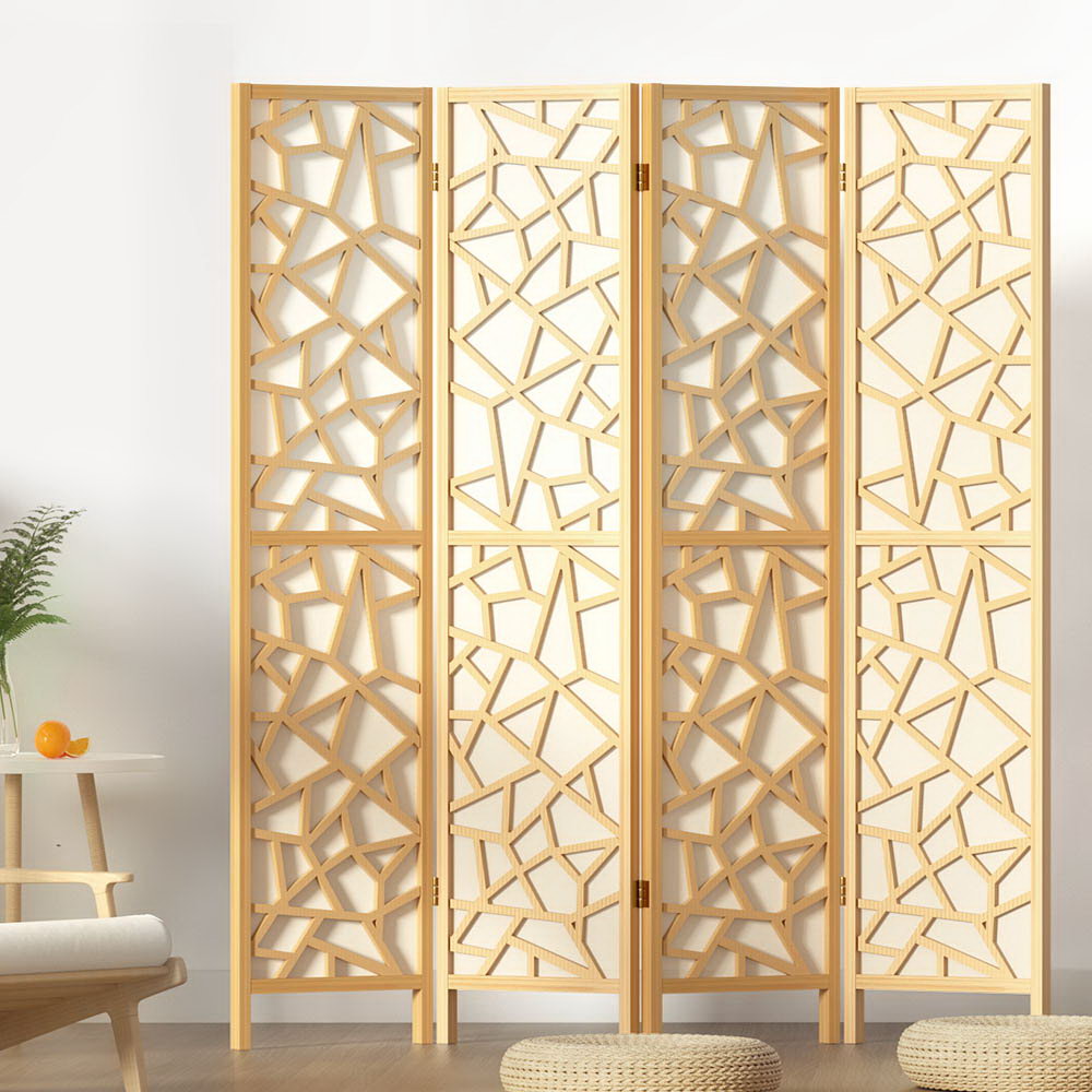 Artiss 4 Panel Room Divider Screen 162x170cm Clover Natural-7