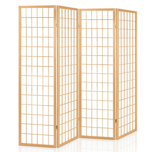 Artiss 4 Panel Room Divider Screen 174x179cm Natural-0