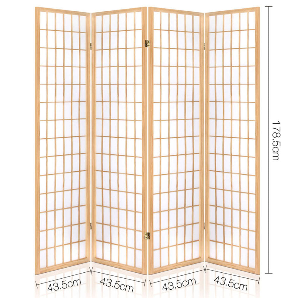 Artiss 4 Panel Room Divider Screen 174x179cm Natural-1