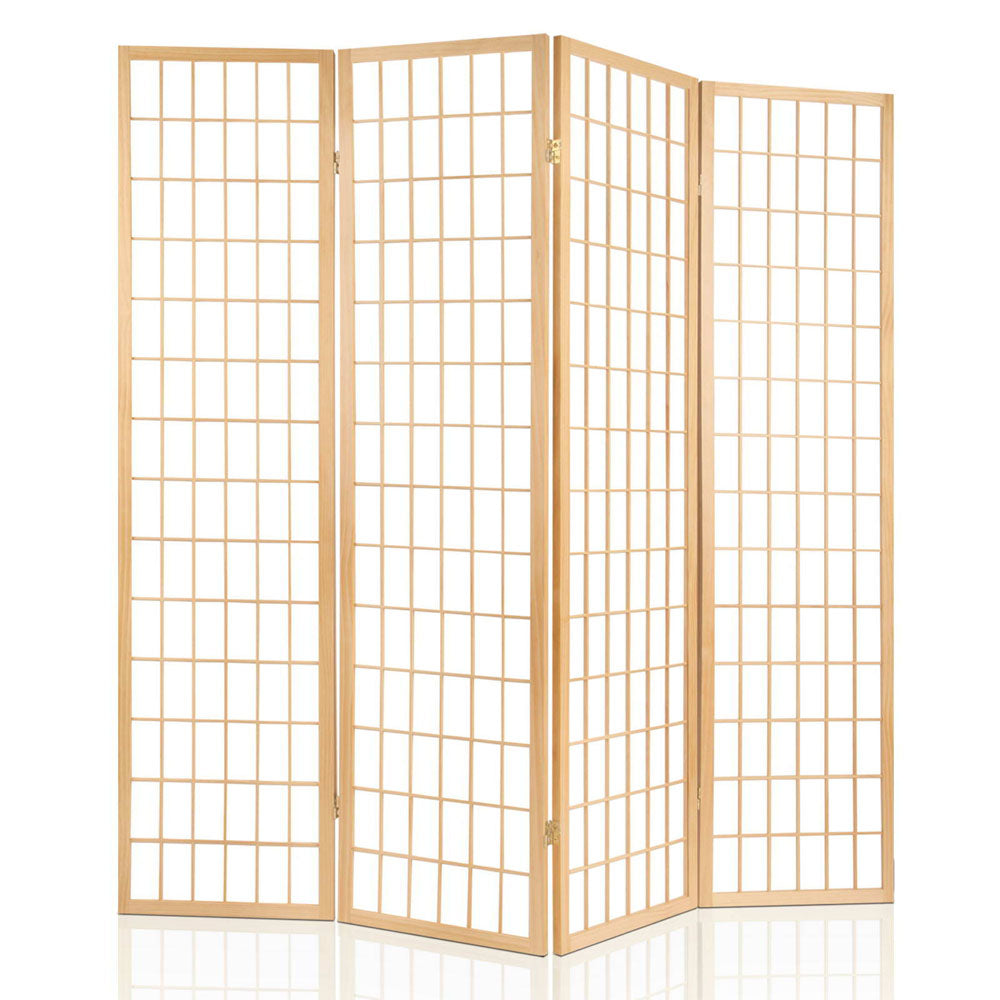 Artiss 4 Panel Room Divider Screen 174x179cm Natural-2