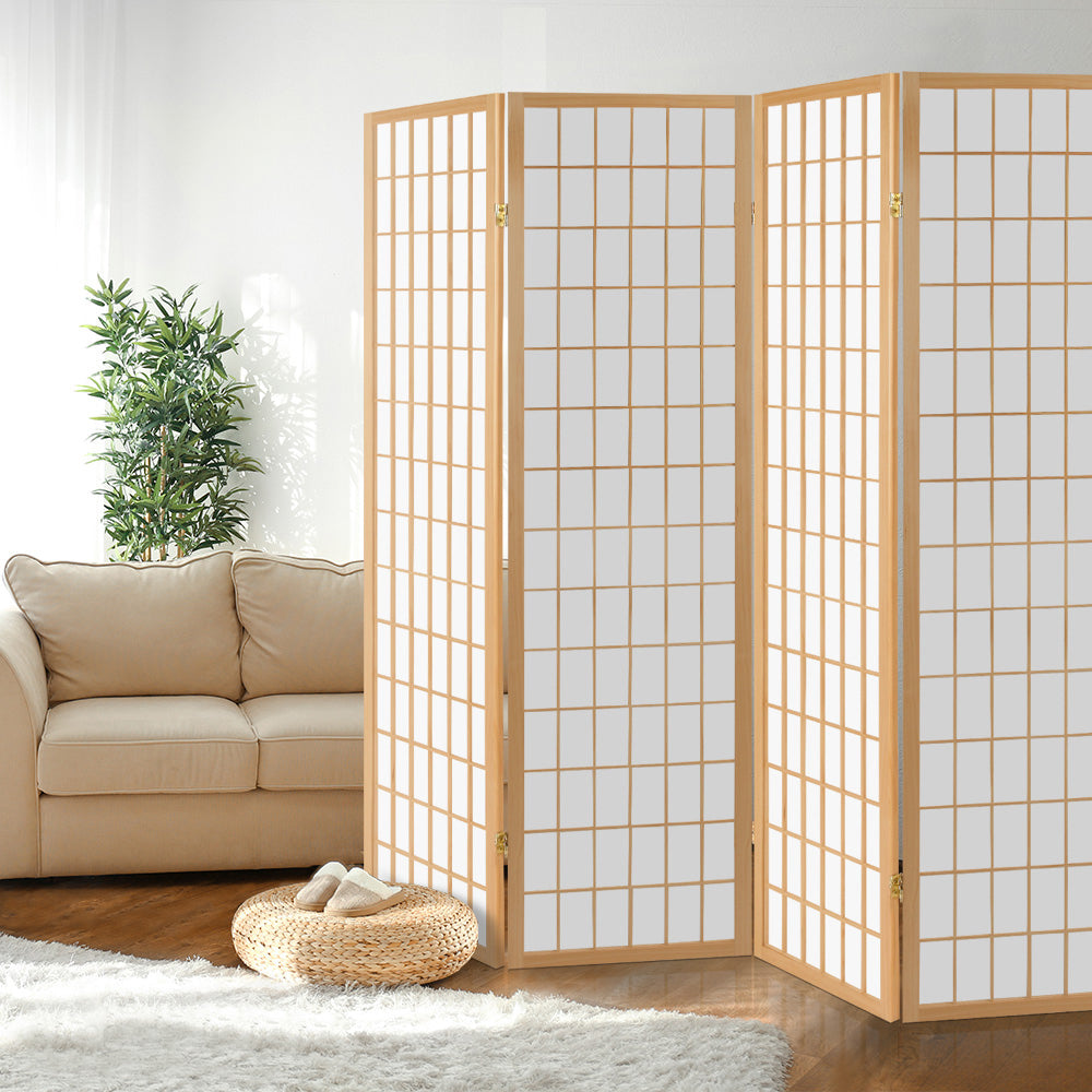 Artiss 4 Panel Room Divider Screen 174x179cm Natural-0