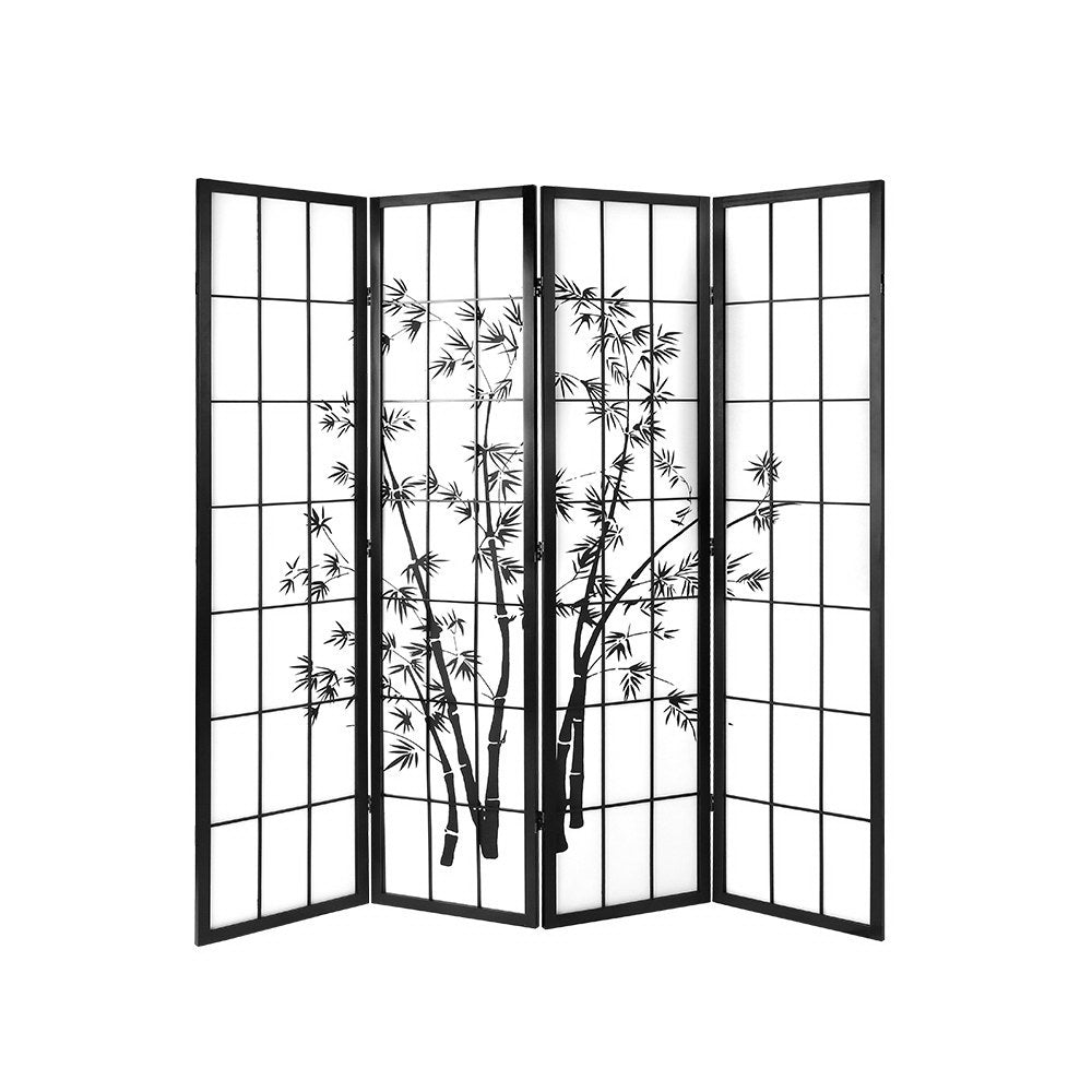 Artiss 4 Panel Room Divider Screen 174x179cm Bamboo Black White-0